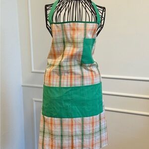 Vintage Green and Orange Plaid Apron
